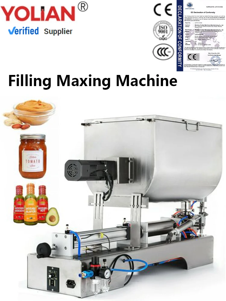 GW-1 Semi-Automatic Horizontal Screw Piston High Viscosity Paste Can Bottle Filler Tomato Chilli Sauce Filling Mixing Machine