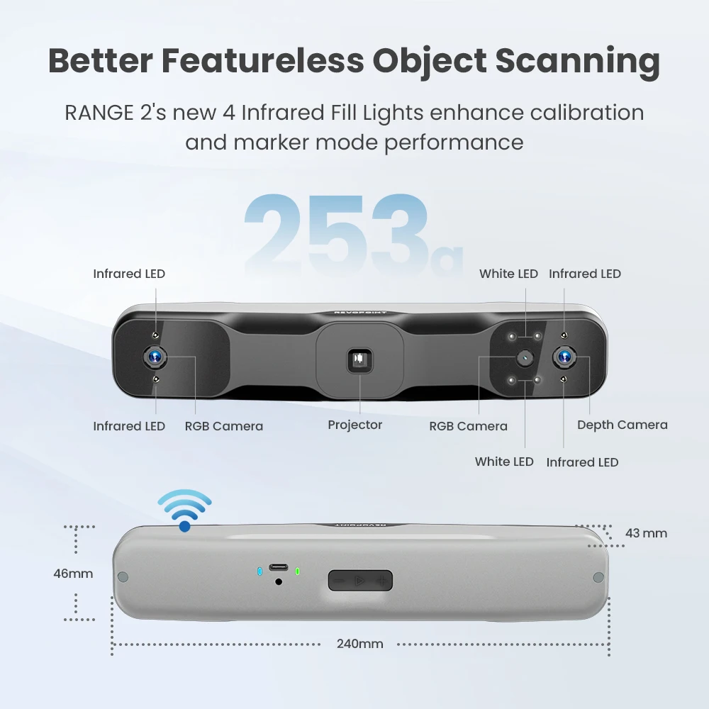 Revopoint range 2 3Dハンドヘルド3Dスキャナー、3Dモデリング、内蔵