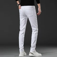  22FW customized men's black and white jeans men's autumn and winter fashion new elastic slim straight pants 