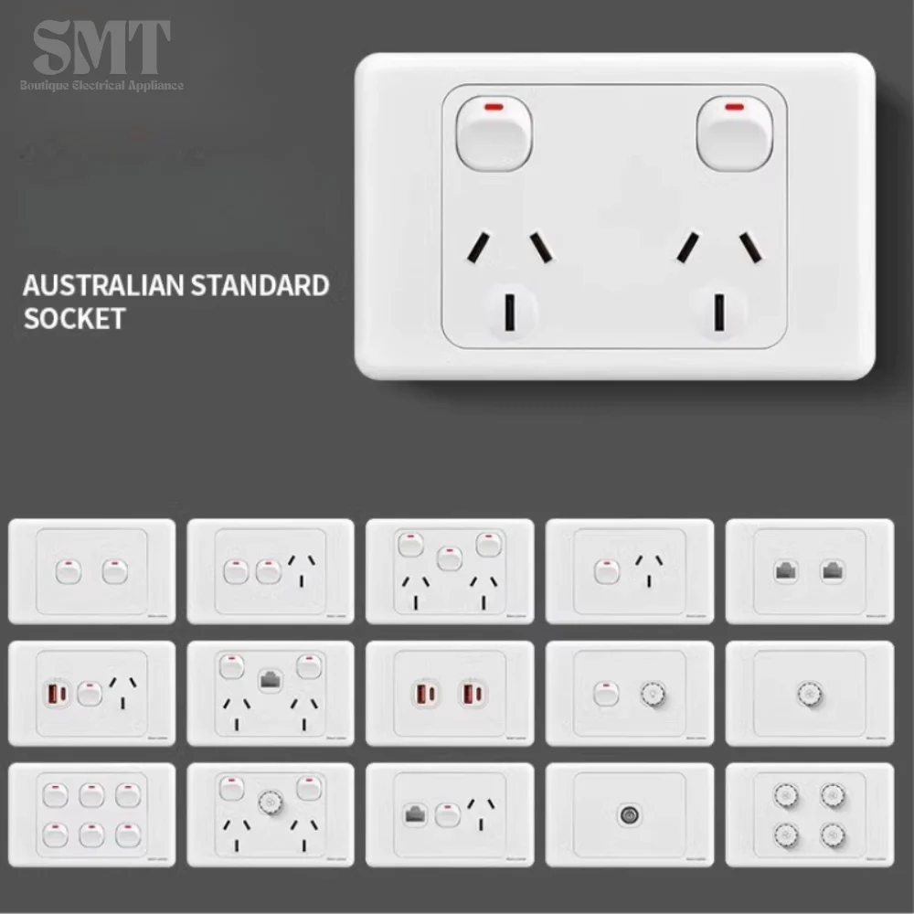 เต้ารับเต้ารับติดผนังมาตรฐานนิวซีแลนด์ของออสเตรเลีย SAA ปลั๊กไฟเดี่ยววัตถุประสงค์ทั่วไปและสวิตช์ไฟแนวนอน 1