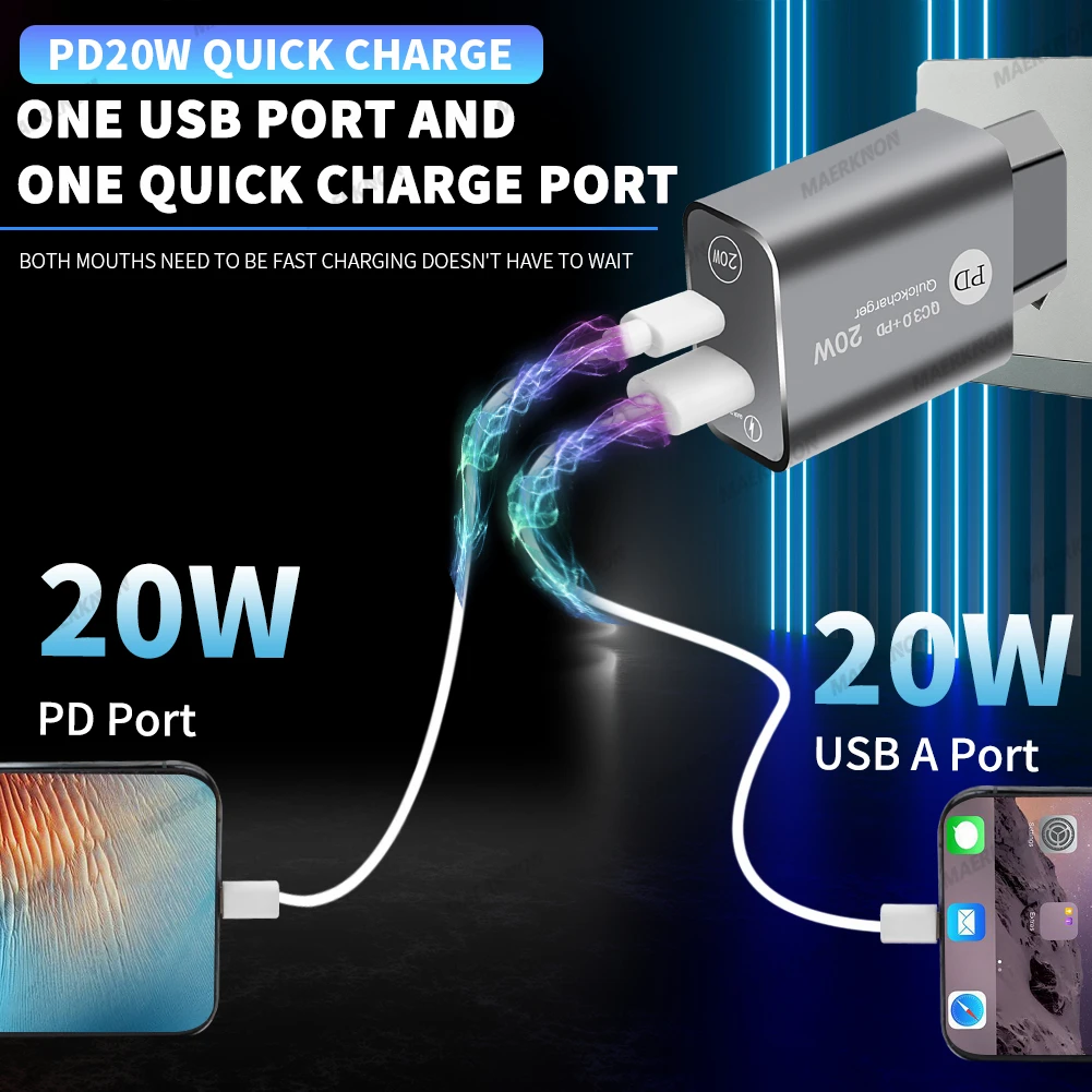 Power Adapter Cellphone Adapter Power Charger PD 20W USB Type C Charger Quick Charge QC3.0 Fast Chrger for iPhone 15 Samsung S23 Xiaomi Macbook Huawei Realme POCO iPad Tablet