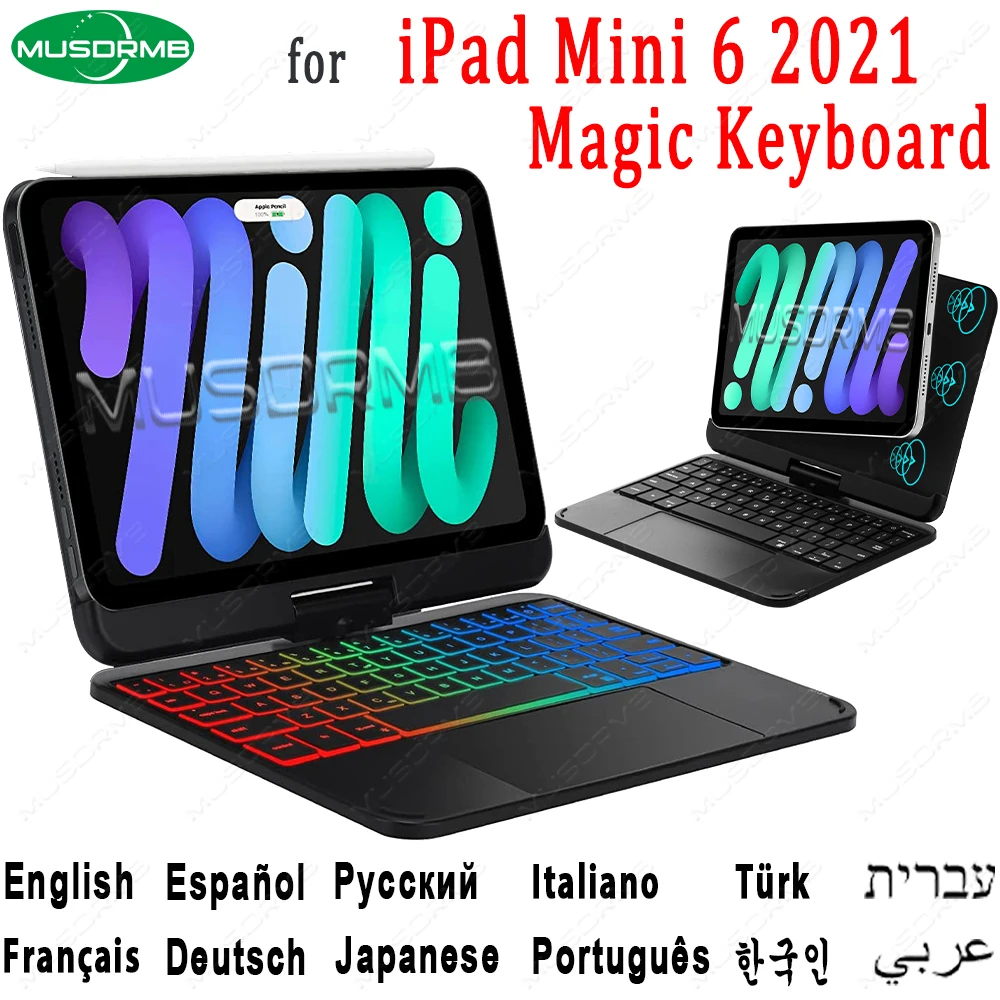 

Magic Keyboard for Apple iPad Mini 6 6th Generation 2021 Case Multi-Color Backlit Wireless Rotatable Slim Portable Keyboard