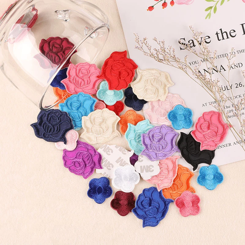 

Rose Flower DIY Adhesive Patches Fabric Embroidery For T-Shirt Bag Sew On Appliques Clothes Jeans Stickers Badges