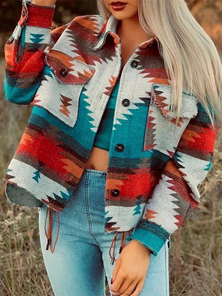 Jacket Women Aztec Geometric Slit 