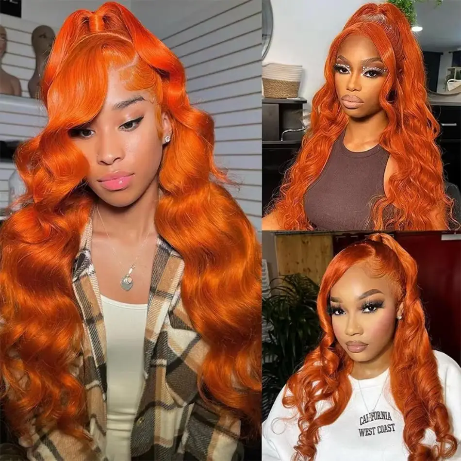 13X6 Body Wave Hd Lace Frontal Wig 13X4 Orange Ginger Colored Wig 30 36 Inch Lace Front 100% Human Hair Brazilian Wigs For Women