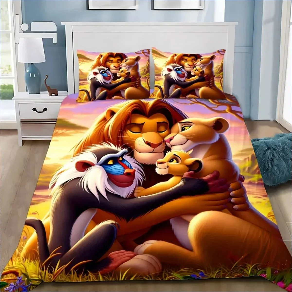 Conjunto de capa de edredom The Lion King, edredom, 3d, conjunto de cama infantil, 3 peças, 1 capa de edredão, tamanho king