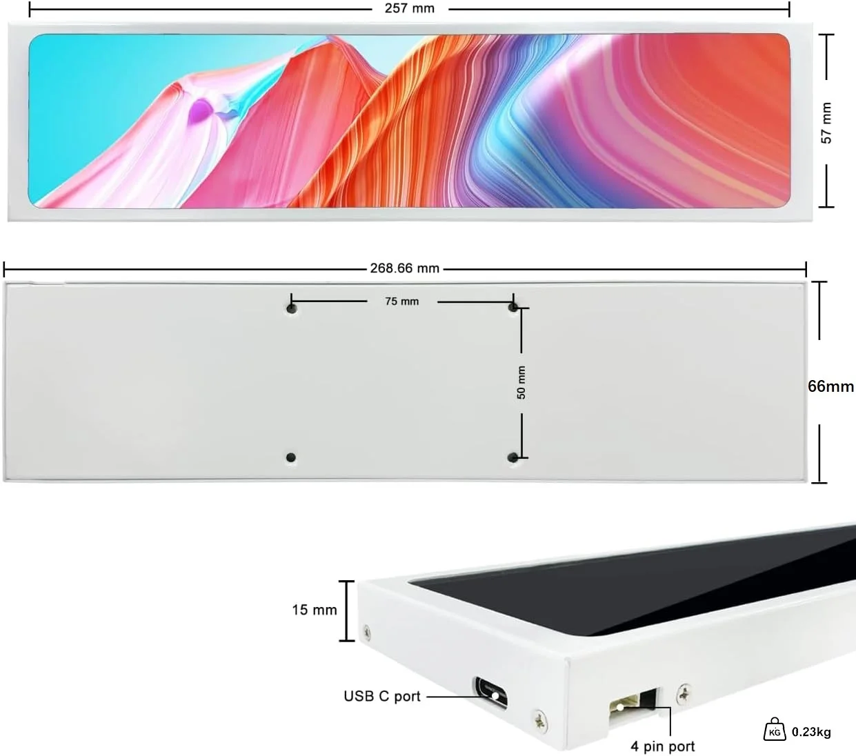 Wisecoco 11.3인치 보조 화면 1920*440 IPS LCD 모니터 USB 타입-C 디스플레이 PC 노트북용 Aida64 DIY 윈도우 10/11 전용