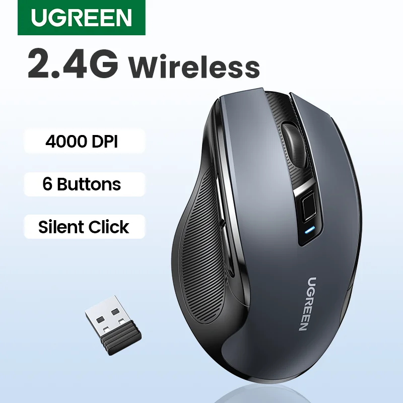 Ugreen Mouse sem Fio Mouse Ergonômico 4000 Dpi Silencioso Botões para Macbook Tablet Laptop Mudo Rato Silencioso 2.4g Mouse