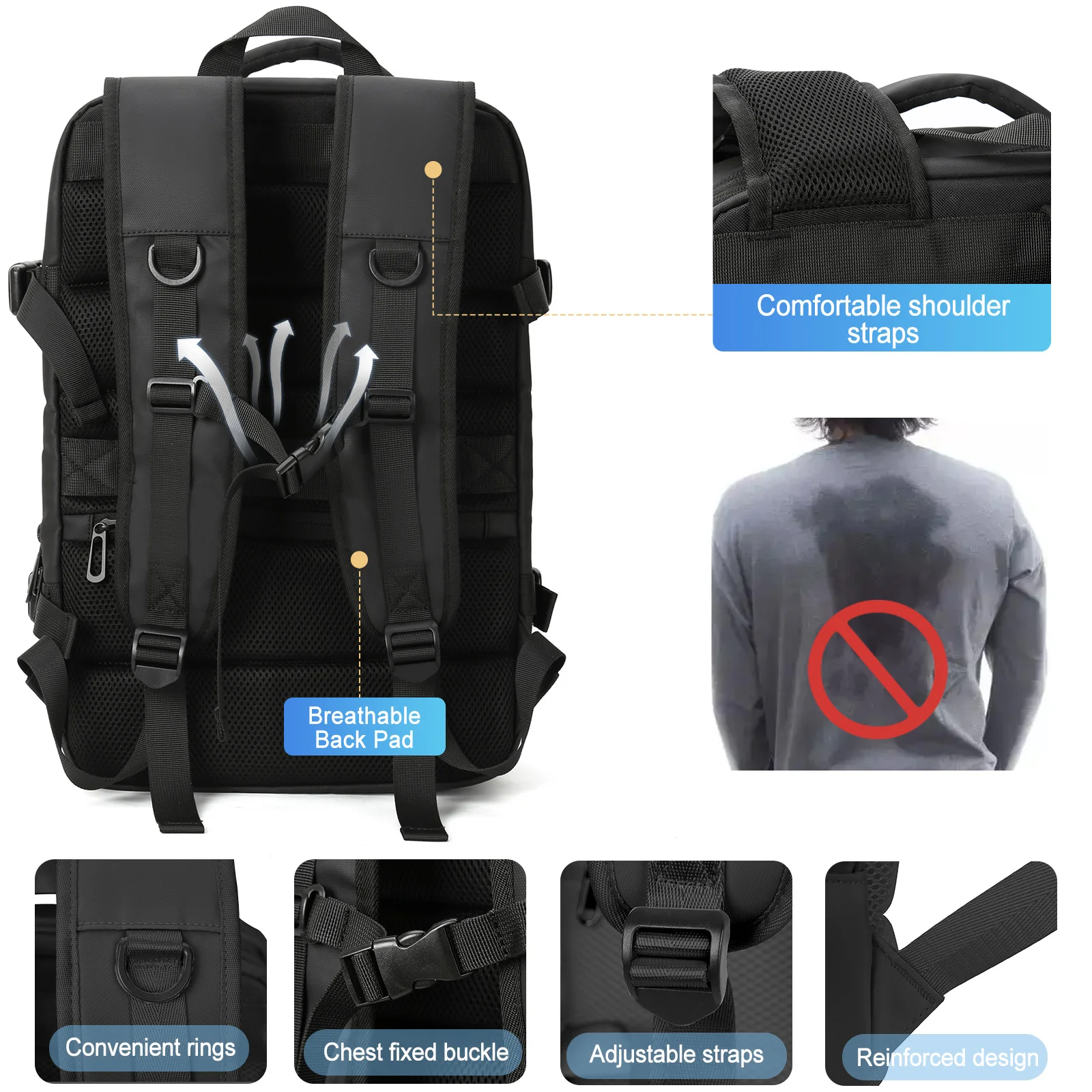 Men's Minimalist Business Travel Backpack Large Expandable 17 inch Laptop Backpack Anti-Theft Trip Luggage Bag with USB Charging