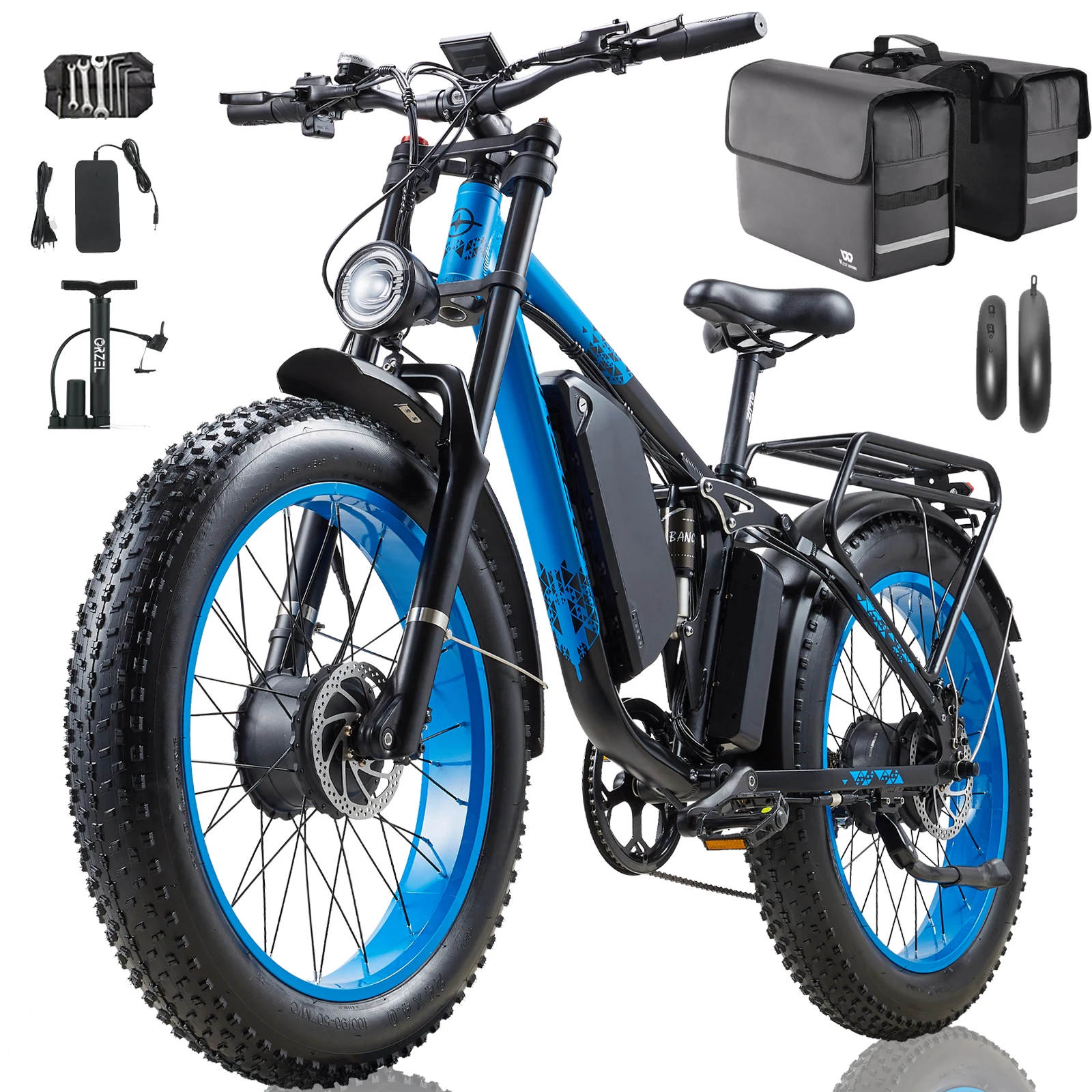 ORZEL K17 Elektrofahrräder 250 W 25 Ah Akku 25 km/h 120 km Ölbremse 26"*4,0" eMTB Doppelmotor 1