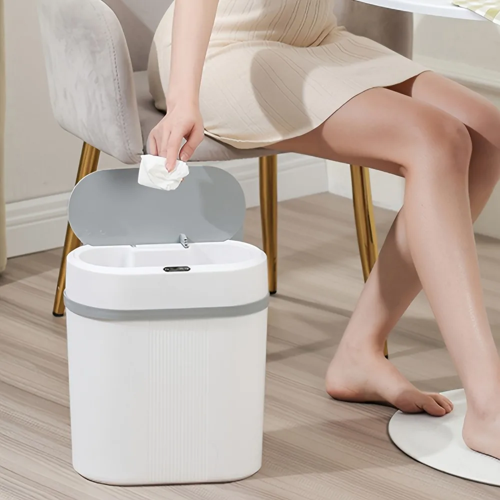 12L Smart Induction Trash Can White Smart Sensing Household Waterproof Intelligent Trash Bin for Bedroom Bathroom Kitchen: 3 - 5 Days Free Delivery Only UK Office