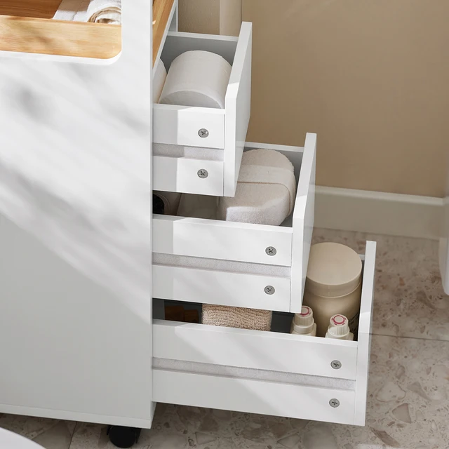 SoBuy BZR54 niche rack con 3 cassetti e 1 vassoio rimovibile da cucina con ripiano per carrello da bagno in rotolo 5