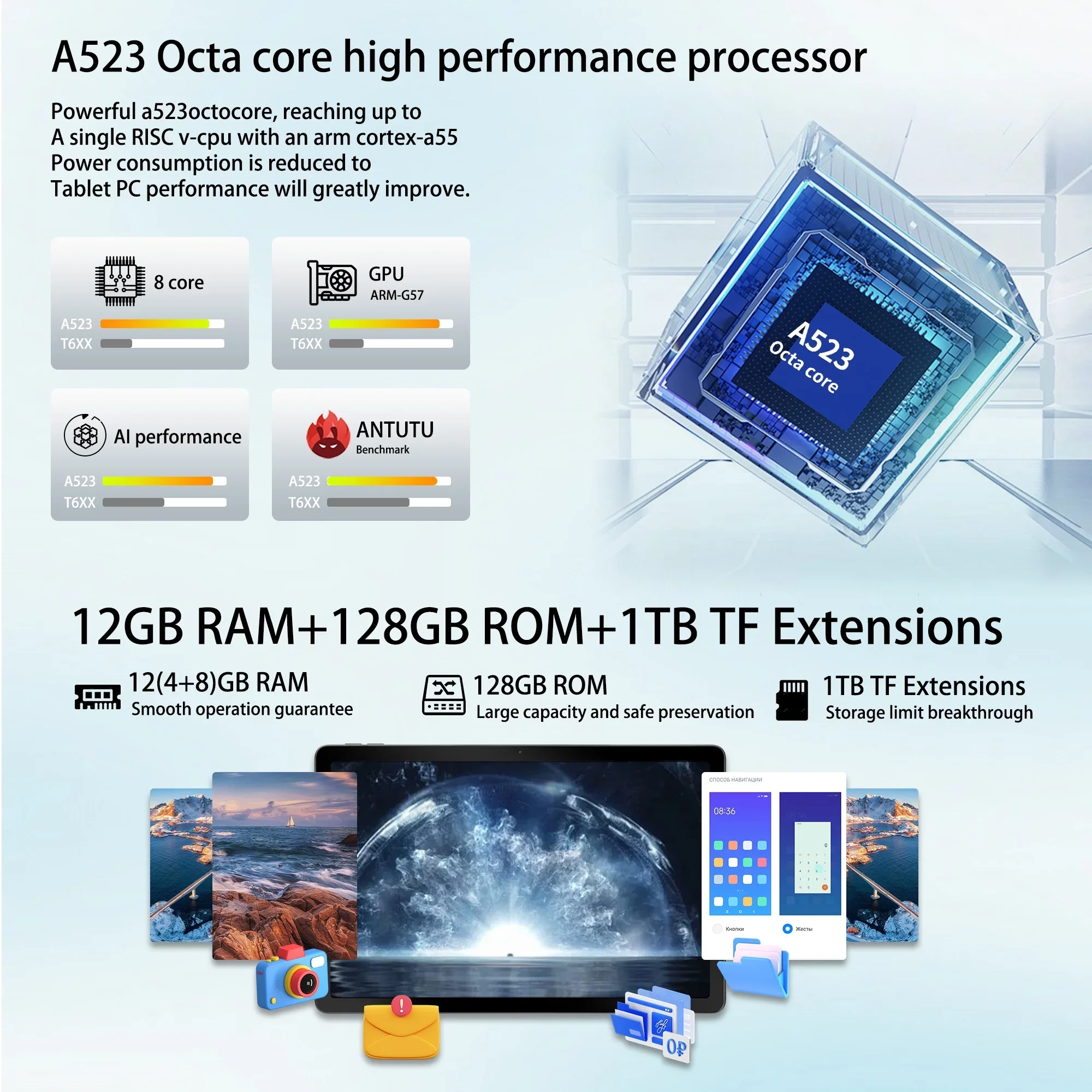 11 inch Tablet Android 14 with Octa-Core Processor, 12GB RAM+128GB ROM(1TB TF), 5MP+13MP, Split-Screen 6800mAh, Tablet with Case 4