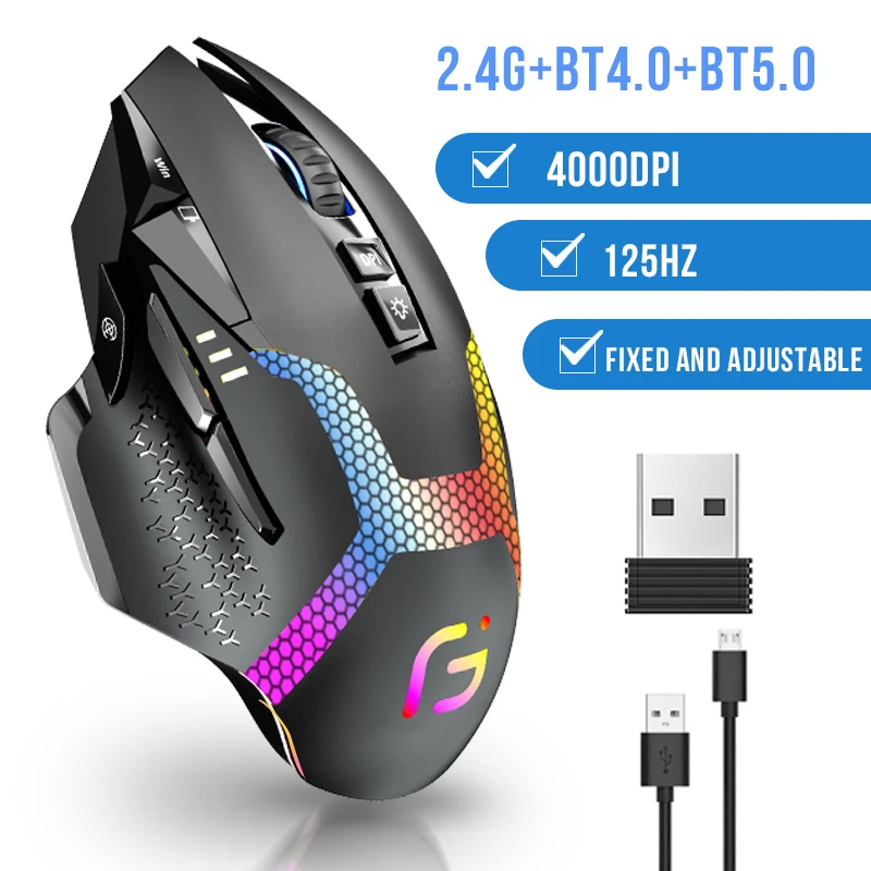 gamer, ratos, laptop, PC, RGB, Bluetooth, 2.4G, 12800 DPI