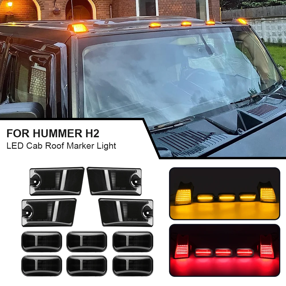 

For Hummer H2 2003 2004 2005 2006 2007 2008 2009 H2 SUT 2005-2009 10PCS Front Amber Rear Red LED Cab Roof Marker Kit Lamps