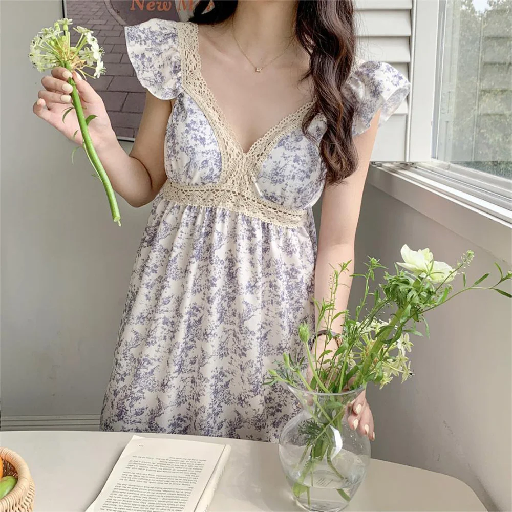 [Rachels] Homewear Women's short-sleeved pajamas Floral Frill Pajama Set 1 piece