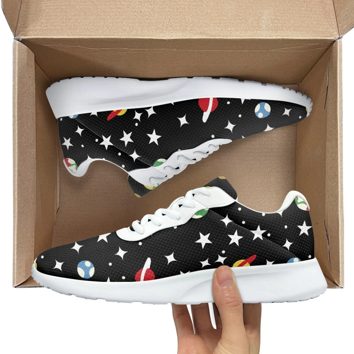 Cartoon Universe Space Pattern Women's Durable Sneaker Wear-resistant Cozy Outdoor Running Shoes Lightweight Breathable Flats