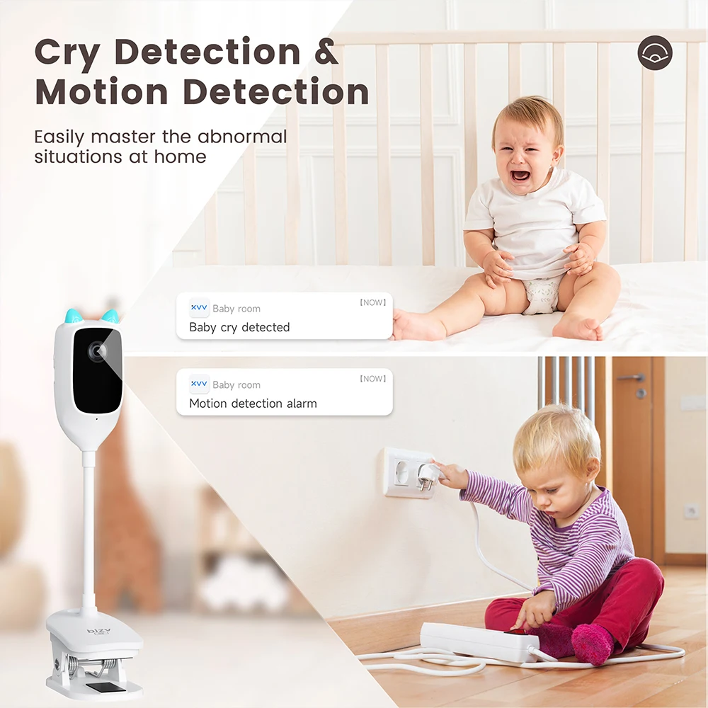 2K WiFi Indoor Baby Monitor with HD Cry Detection & Full-Color Night Vision