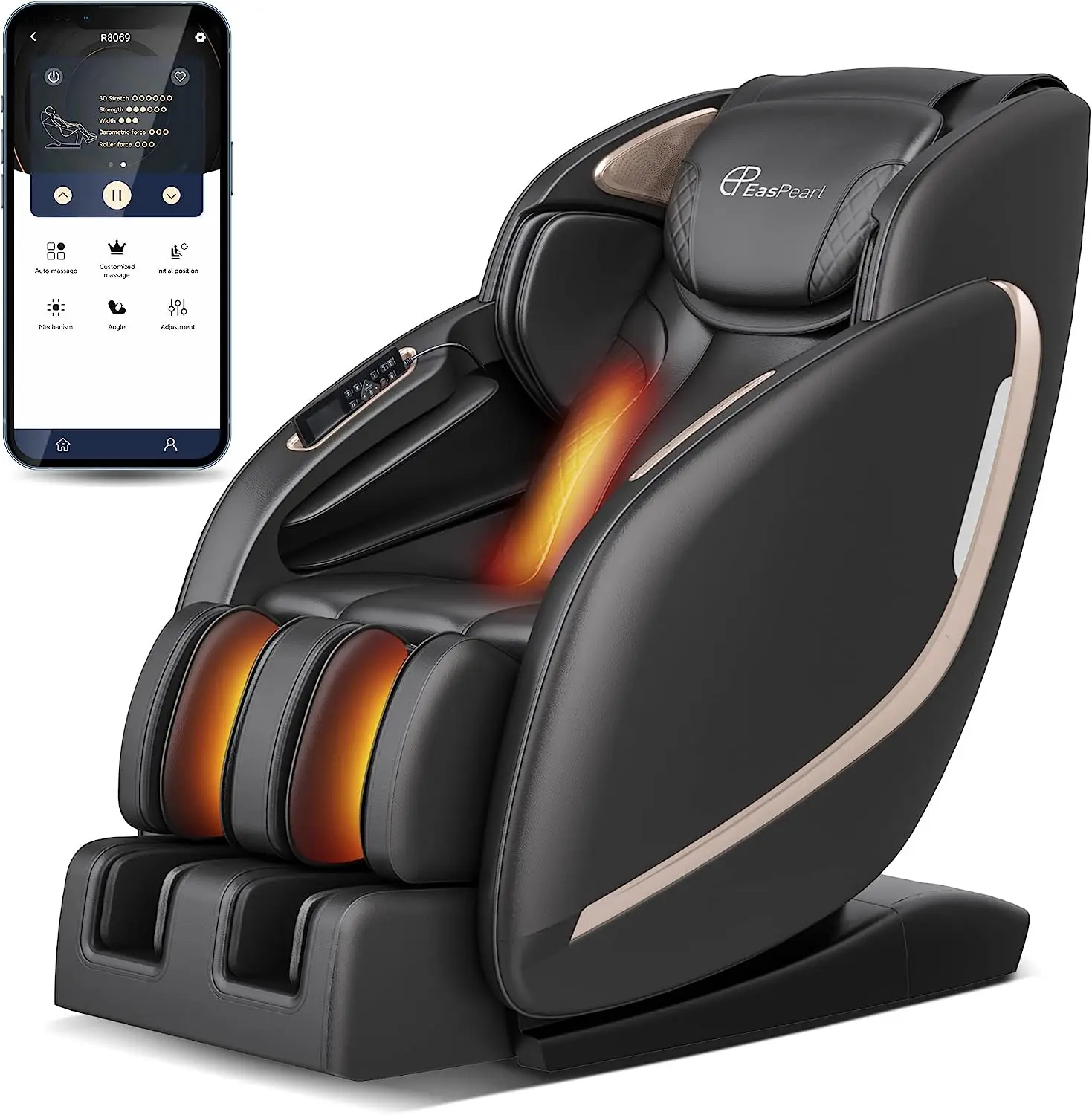 EASPEARL APP Control Massage Chair Zero Gravity Full Body with Waist & Calf Heating, SL Track, Thai Stretch, Body Scan
