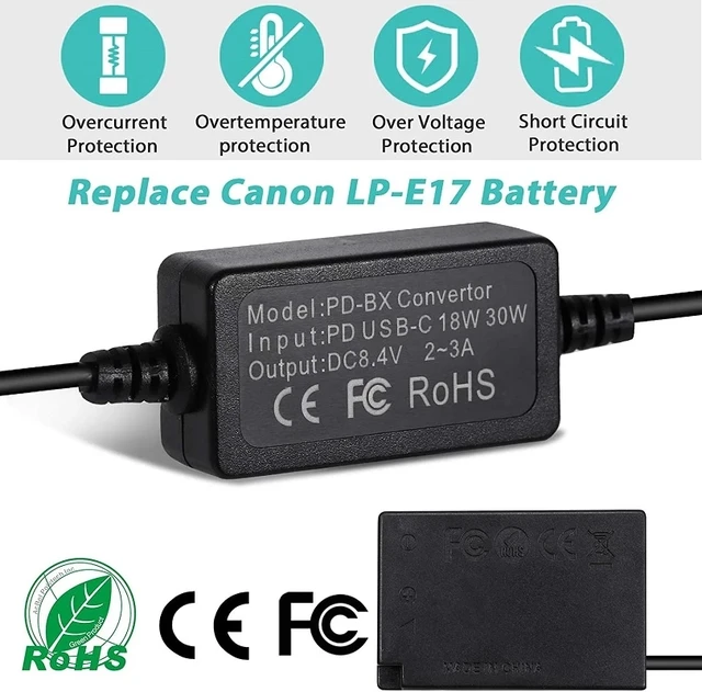 Canon Eos Rp LP-E17 Dummy Battery DR-E18 DC Coupler +Power Bank