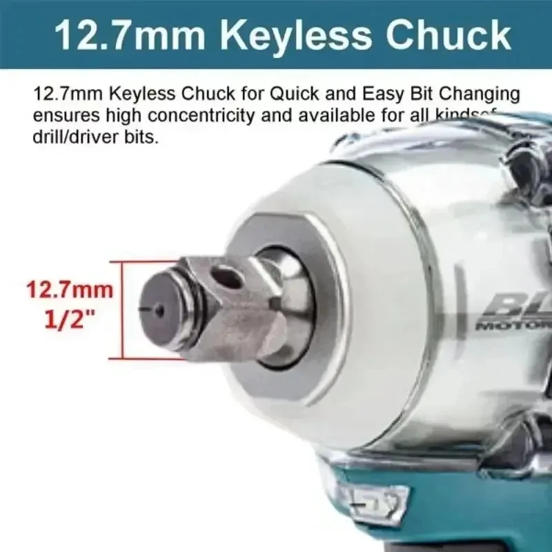 Makita DTW300 displayed with detailed view of the brushless motor area.