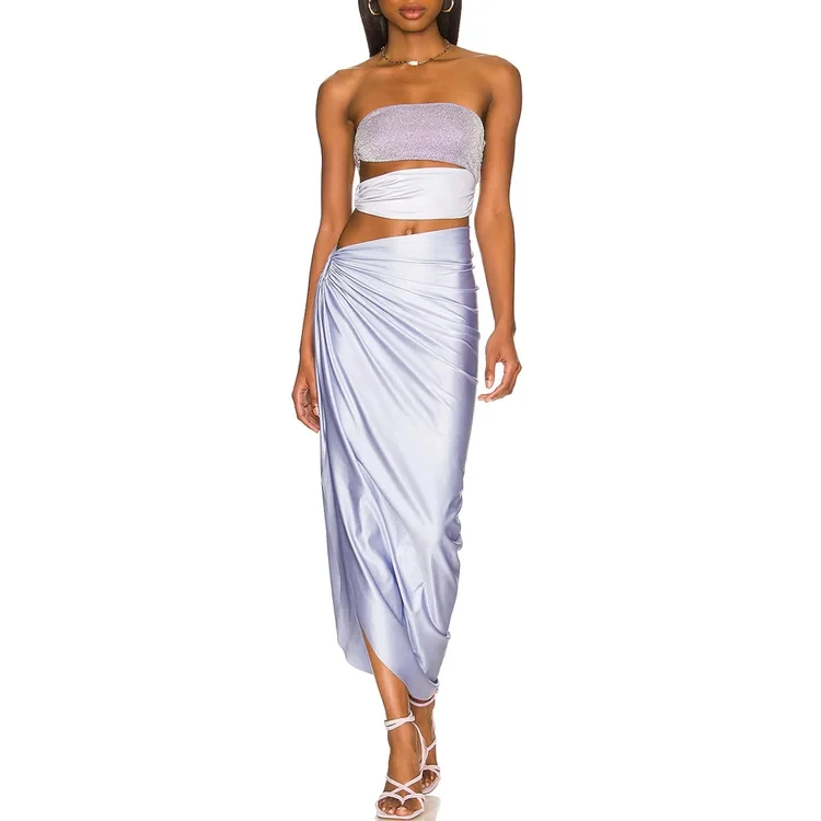 2024 Pearl Shoulder Strap Cutout Shiny Texture One Piece Swimsuit and Skirt  Swimwear Women Beachwear Bathing Suit bikini set