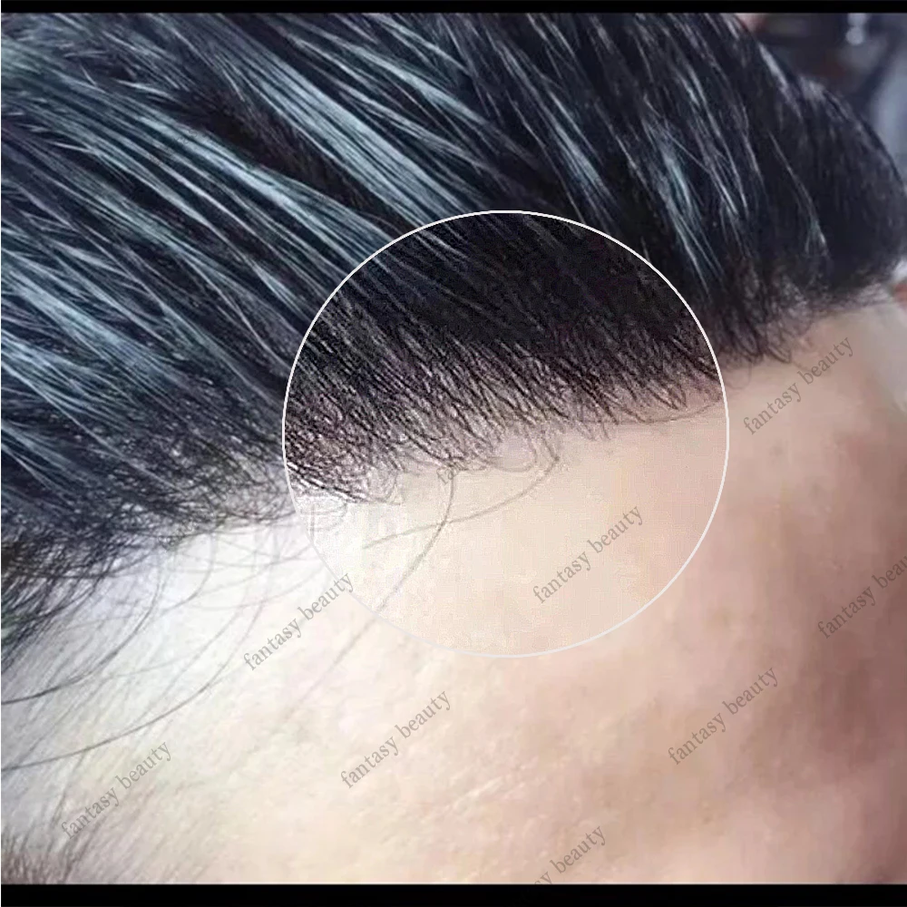 Human hair toupee thin skin full PU Indian hair system men's capillary prosthesis hairpiece unit