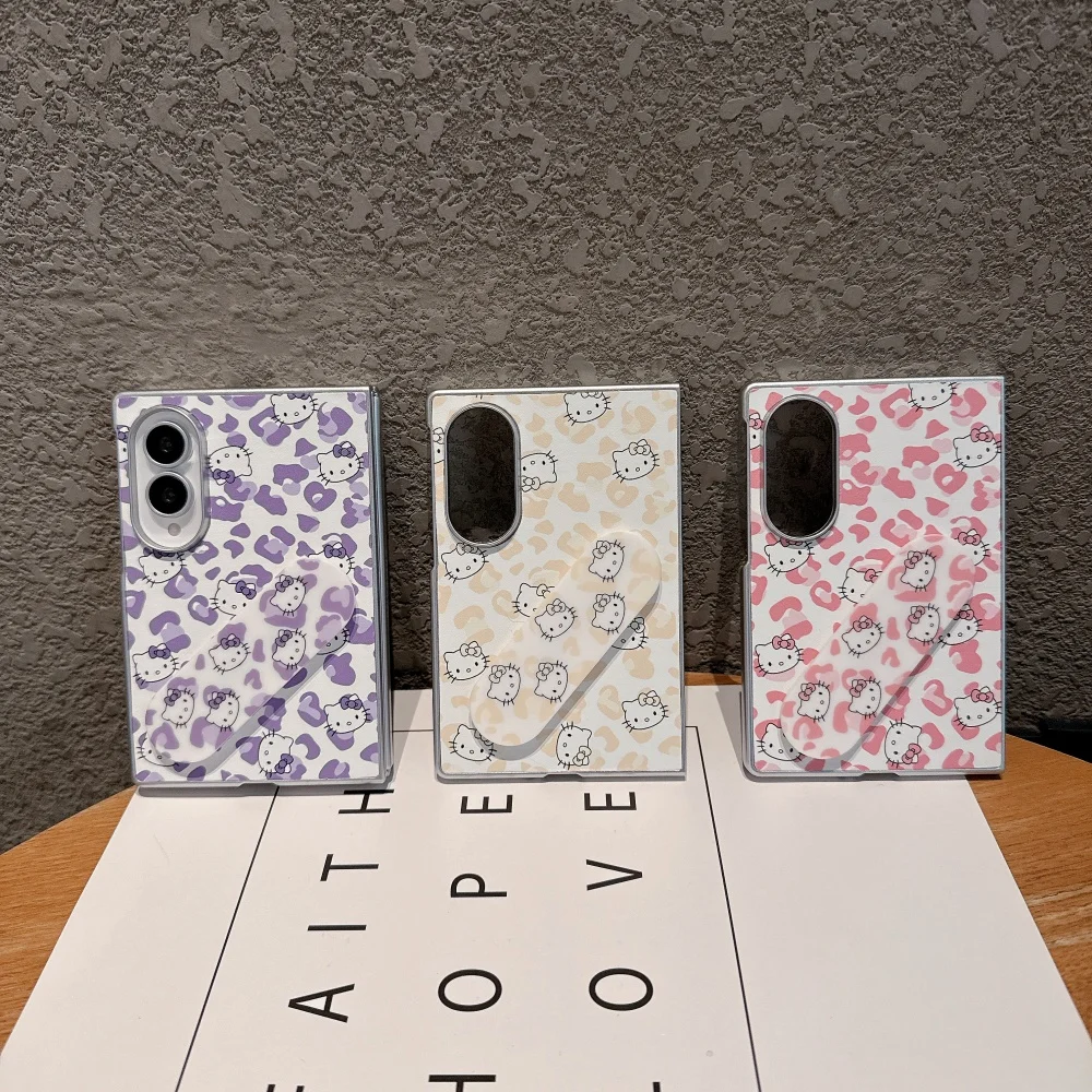 Kawaii Leopard Print HelloKitty Phone Case - Fashionable Cute Girly Foldable Protective Cover