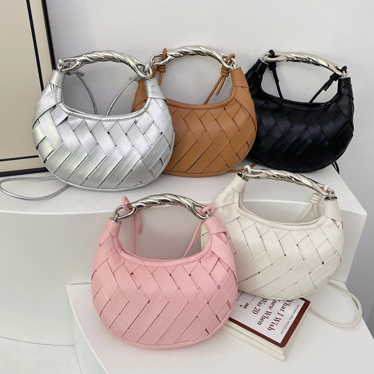 حقيبة يد نسائية منسوجة بتصميم مميز، حقيبة زلابية ع...