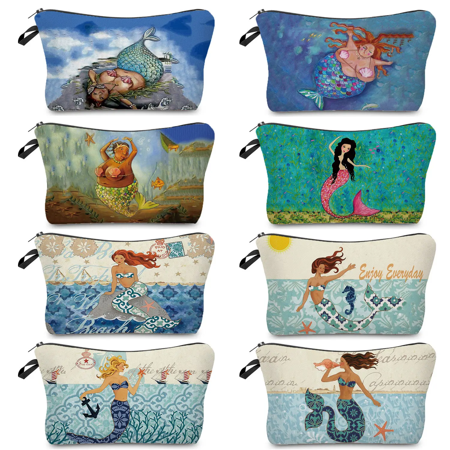 

Heat Transfer Casual Cosmetic Bag Foldable Beautiful Mermaid Scale Print Pencil Cases With Zipper Portable Makeup Toiletry Bags