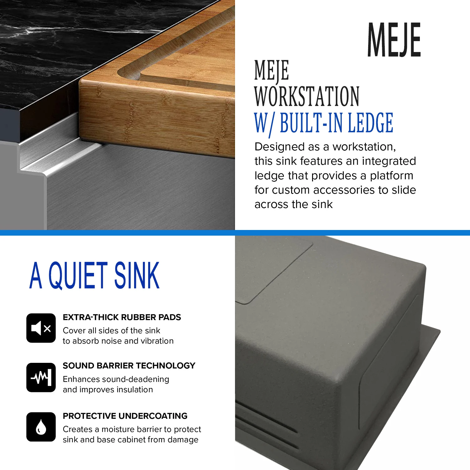 MEJE 80 x 46 Cm Drop-in 11 Gauge Stainless Steel Workstation Kitchen Sink ,Large Single Bowl,  Color Black，Grey 4