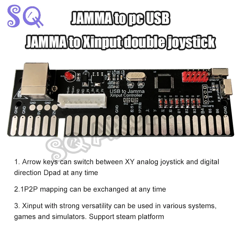 USB to Jamma Xinput Controller Double Joystick Jamma to PC XY Dpad At Any Time Switch 1P2P Mapping Support Steam game gun controller handle grips compatible for nintendo switch ns joy con games peripherals handgrip sense shooting joystick