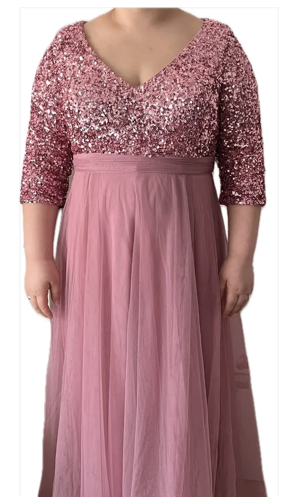 Luxury Sequin V-Neck Evening Dress - Women's Elegant Tulle A-Line Prom Gown photo review