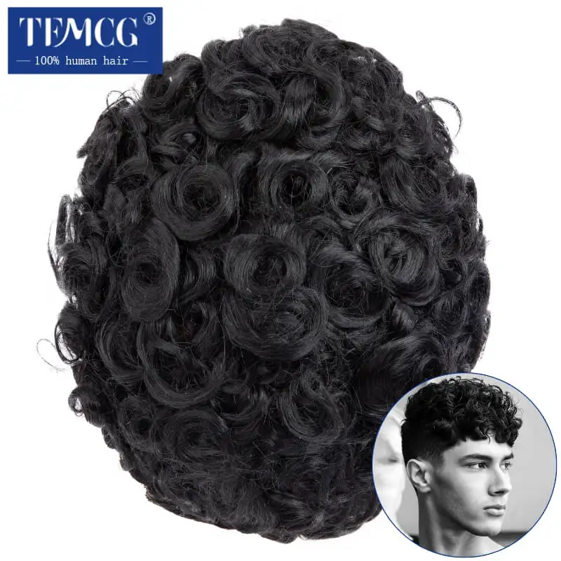20mm Curly Toupee For Men 0.1mm Skin Base Male Hair Prosthesis Durable