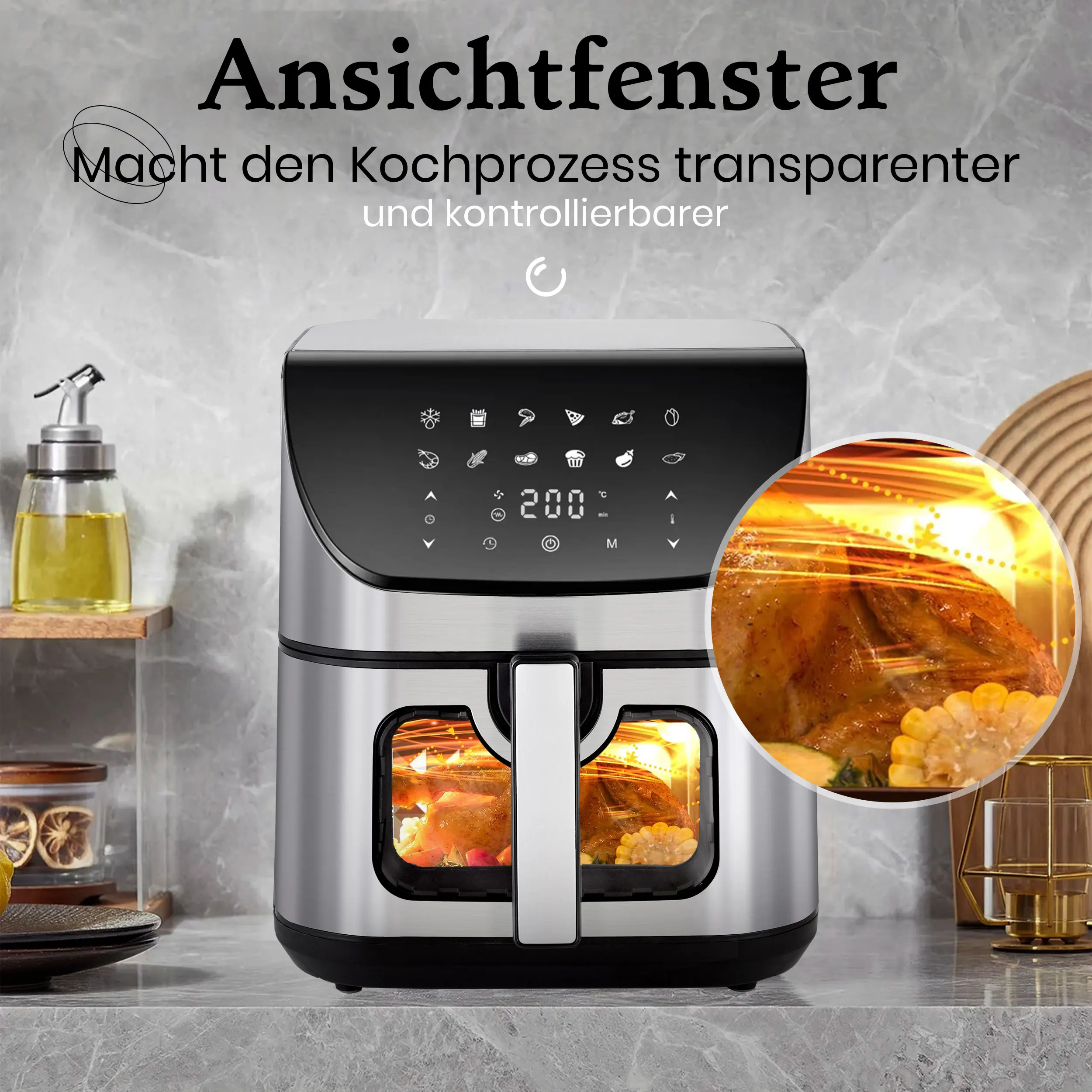 Multifunktions-Heißluftfritteuse 8,5L mit LED-Touch-Steuerung