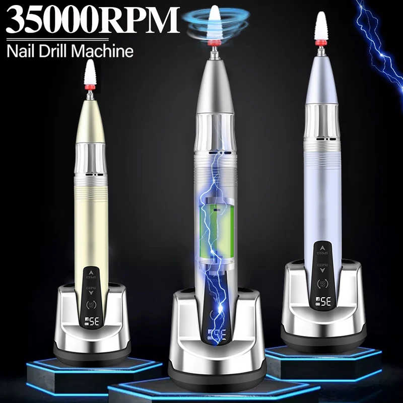 

35000RPM Cordless Nail Drill Machine Rechargeable Nail Sander Gel Polishing Milling Cutter for Manicure Pedicure Nail Salon Tool