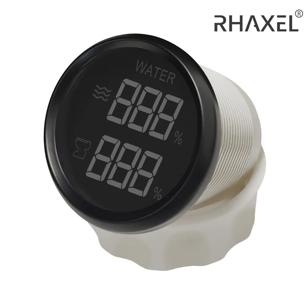 RHAXEL 디지털 연료 레벨 수위 수온, 2 in 1, 52mm 홀딩 탱크 레벨 게이지 전압계, 9-32V