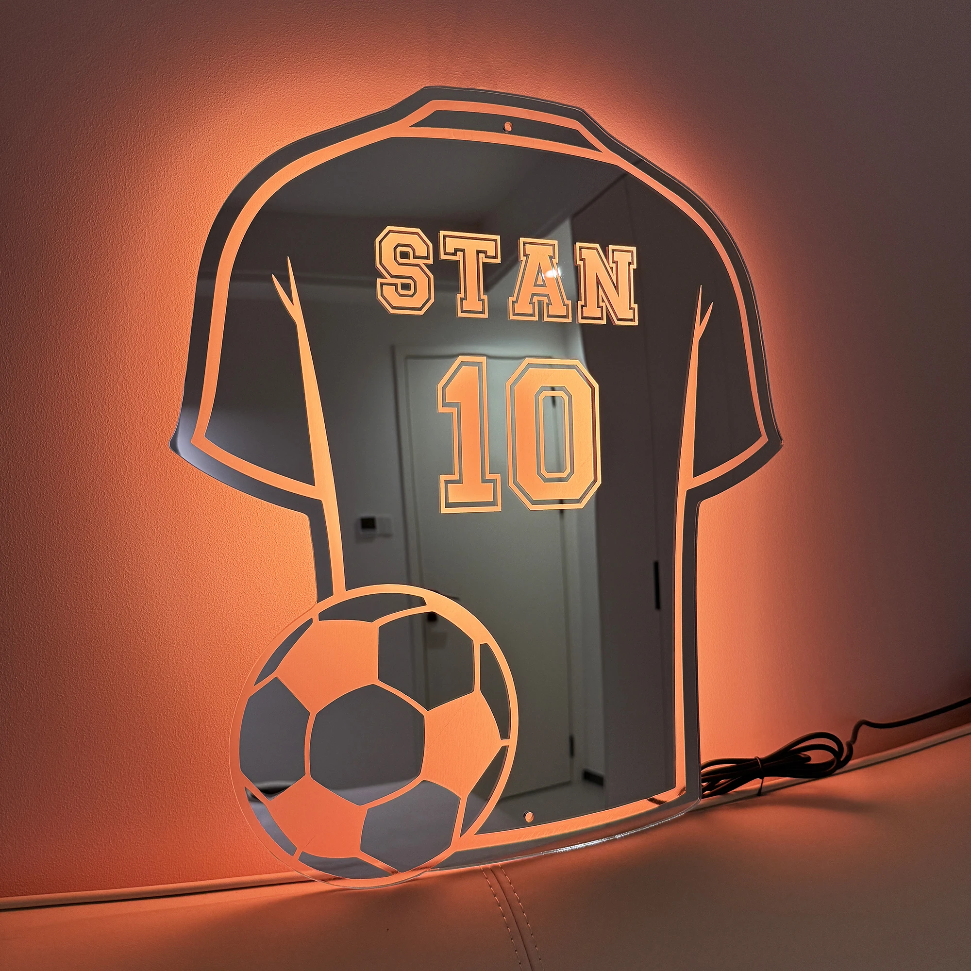 Football Shirt LED Mirror Personalized Acrylic Gift for Dad Man Cave Wall Decor Christmas/Birthday/Father's Day
