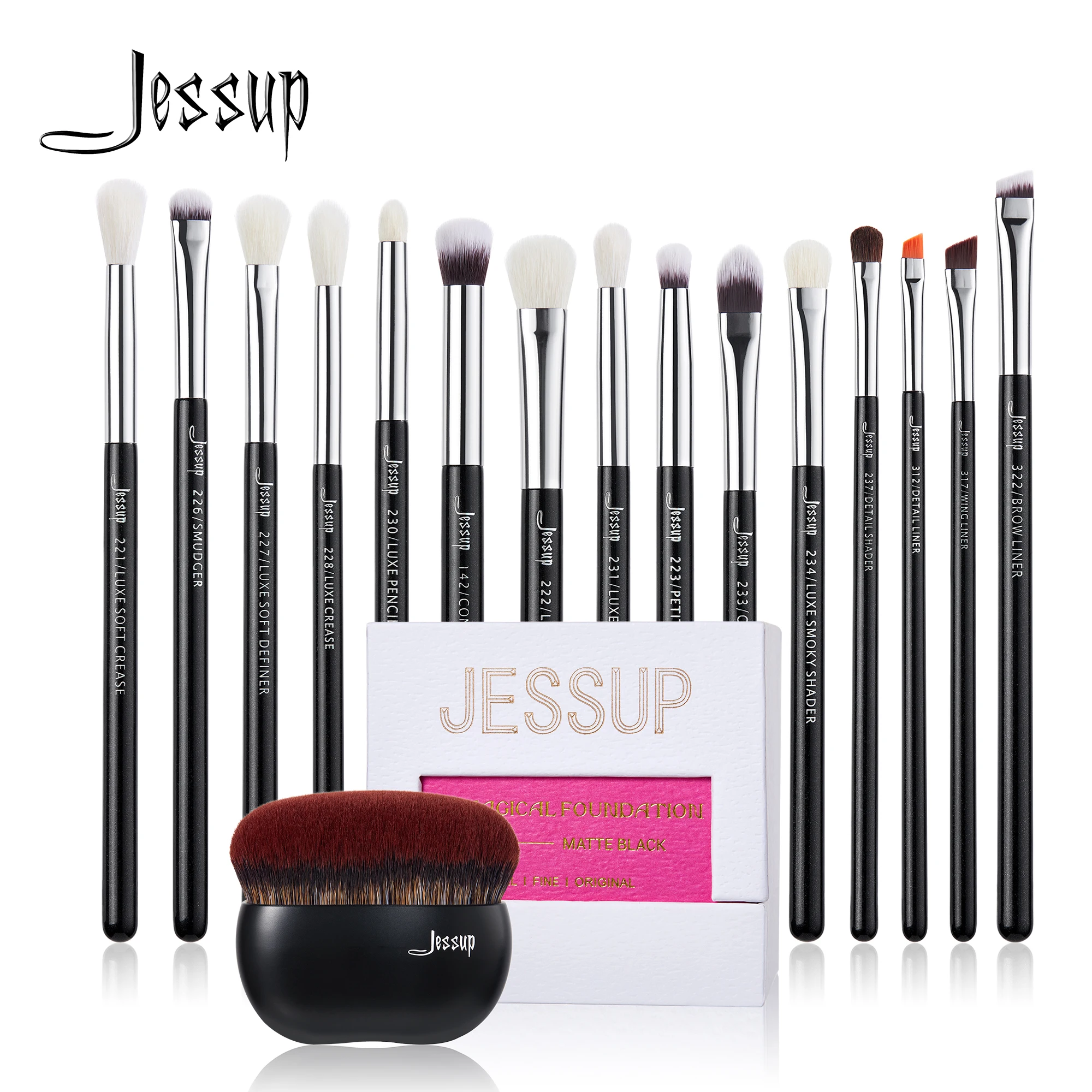 Jessup Eye Makeup Brushes Set 15pcs Precise Eyeshadow Brush Eyebrow EyeLiner Blending Concealer Natural Synthetic Black T177 makeup brush set makeup brush