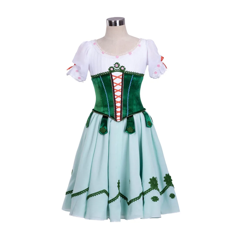 FLTOTURE Child Ballet Romantic Tutu Chiffon Skirt Women Custom Made Coppelia Green Professional Costume  AT1377