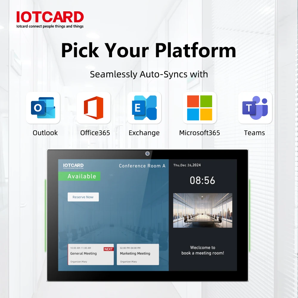 Teams Scheduling Panel 10.1-inch Meeting Room Tablet Conference Booking System Android11 Tap Scheduler LED Light PoE WIFI Camera