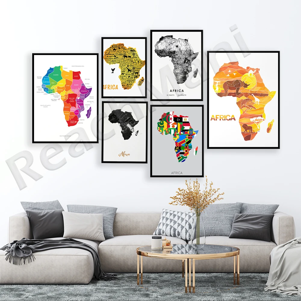 Mappa Dell'Africa, Mappa Degli Animali Africani, Continente Africano-Sud Africa - Kenya - Ghana, Mappa Della Giamaica, Isole Caraibiche, Poster Di Via