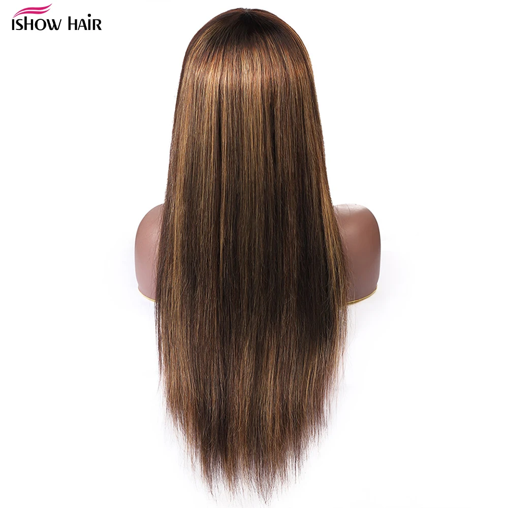 Parrucca Ishow Evidenzia con frangia Parrucche diritte per capelli umani per le donne Parrucche brasiliane Remy complete fatte a macchina con frangia - immagine 2