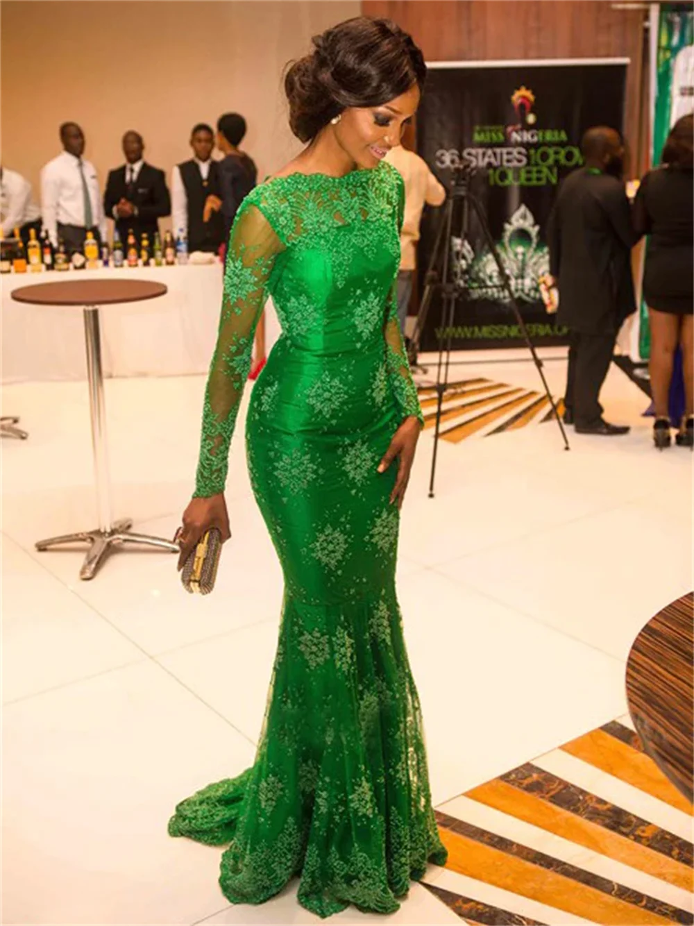 

Mermaid Floor Length High Neck Evening Dresses Long Sleeve Lace Applique Women's Formal Occasion Elegant Gowns Party Dresses