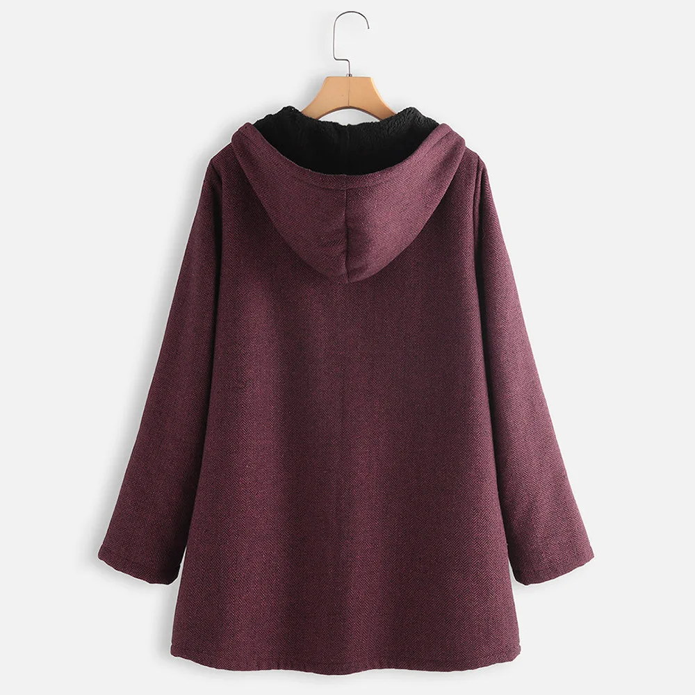 Autumn Winter Ladies Solid Hooded Jacket Coat Loose Casual Female Women Warm Thick Long Sleeve Trench Coat Hoodies Overcoat