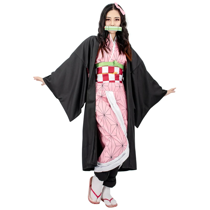 

DAZCOS Women Anime Cosplay Costume Kimono with Bamboo Outfit Anime Kimetsu no Yaiba Cosplay Costume Nezuko Kamado Kimono Uniform