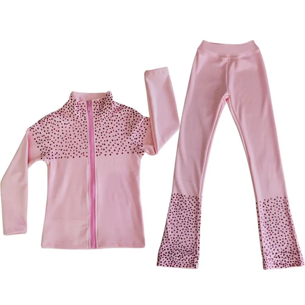 Figure Skating Jacket Training Clothes Skating Pants Girls Pink Training Clothes Set Solid Color
