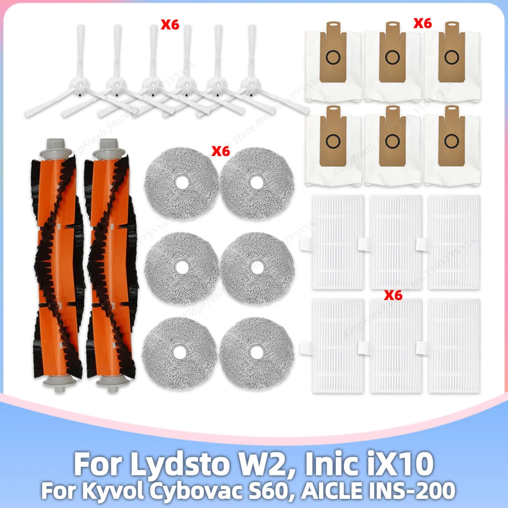 Compatível com Peças de Reposição Acessórios Principal Escova Lateral Filtro Hepa Pano de Limpeza para o Aspirador Robô Lydsto w2 Kyvol Cybovac S60 Aicle Ins200 Inic Ix10
