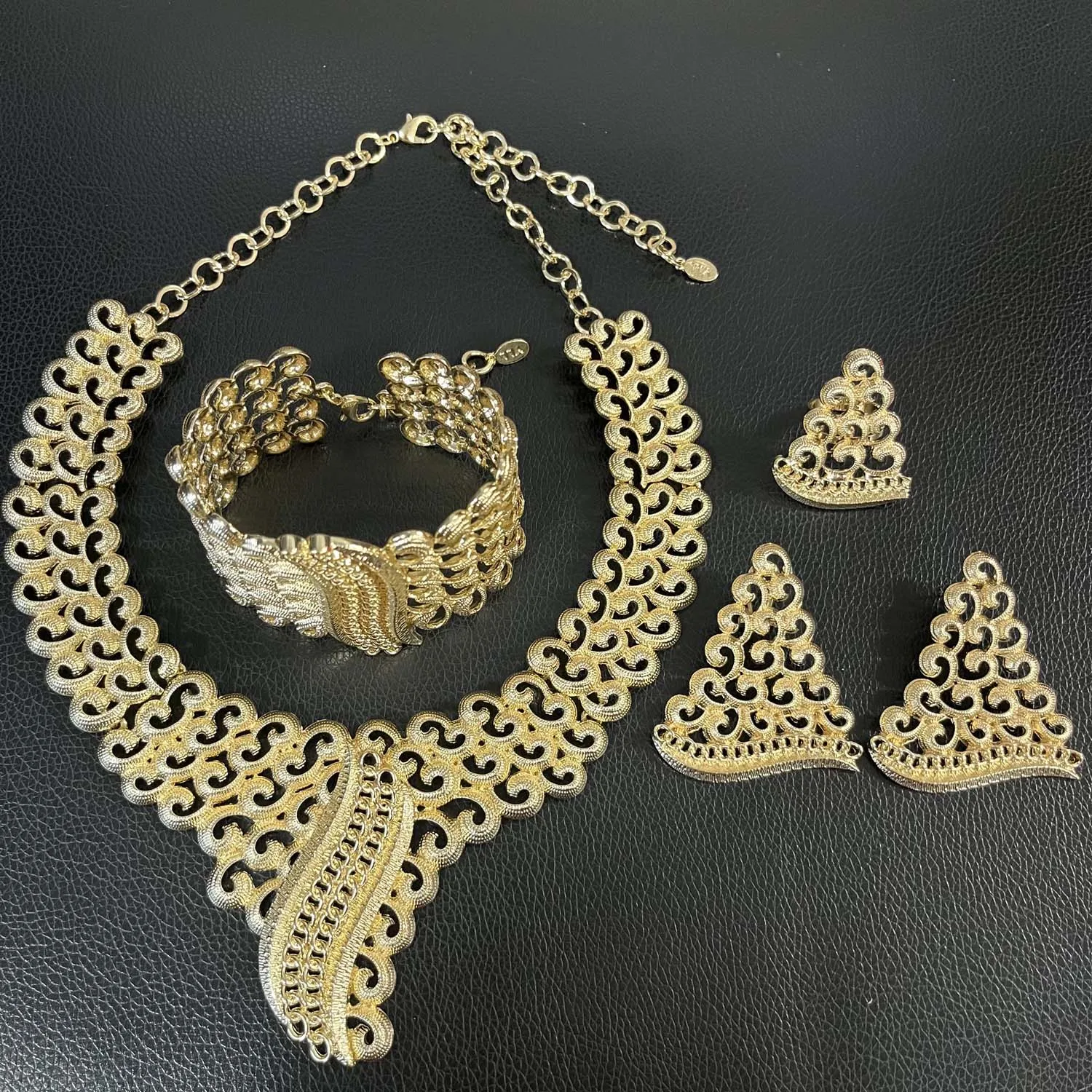 Jewelry Set Women Italian Brazilian Gold Plated Luxury Wedding Necklace Earrings Bracelet Set Gold Colors Party Jewelry