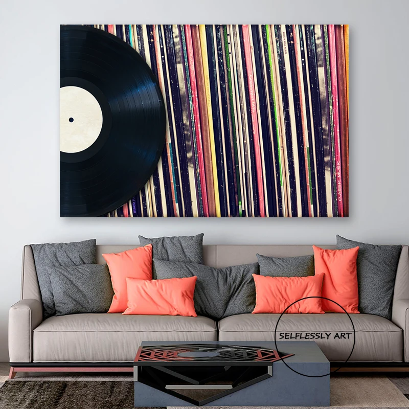 Vintage Vinyl Record Canvas Painting Graffiti Album Collection Wall Art